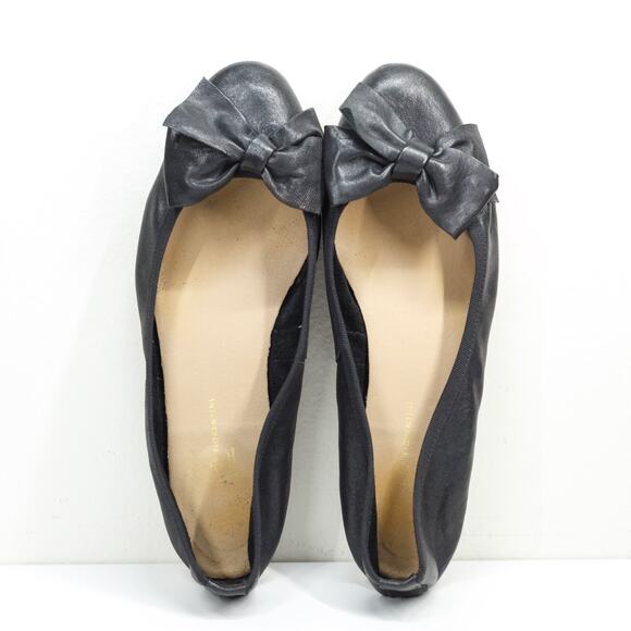 MERCANTI FIORENTINI Ballet Flats Bow Black Leather Italy Timeless Classic Sz 10 - Picture 1 of 8